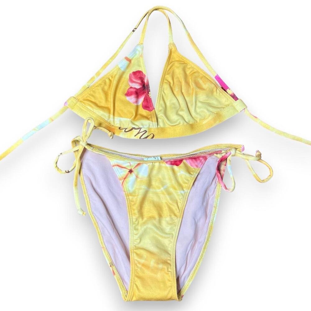 Vintage deadstock yellow hibiscus floral bikini